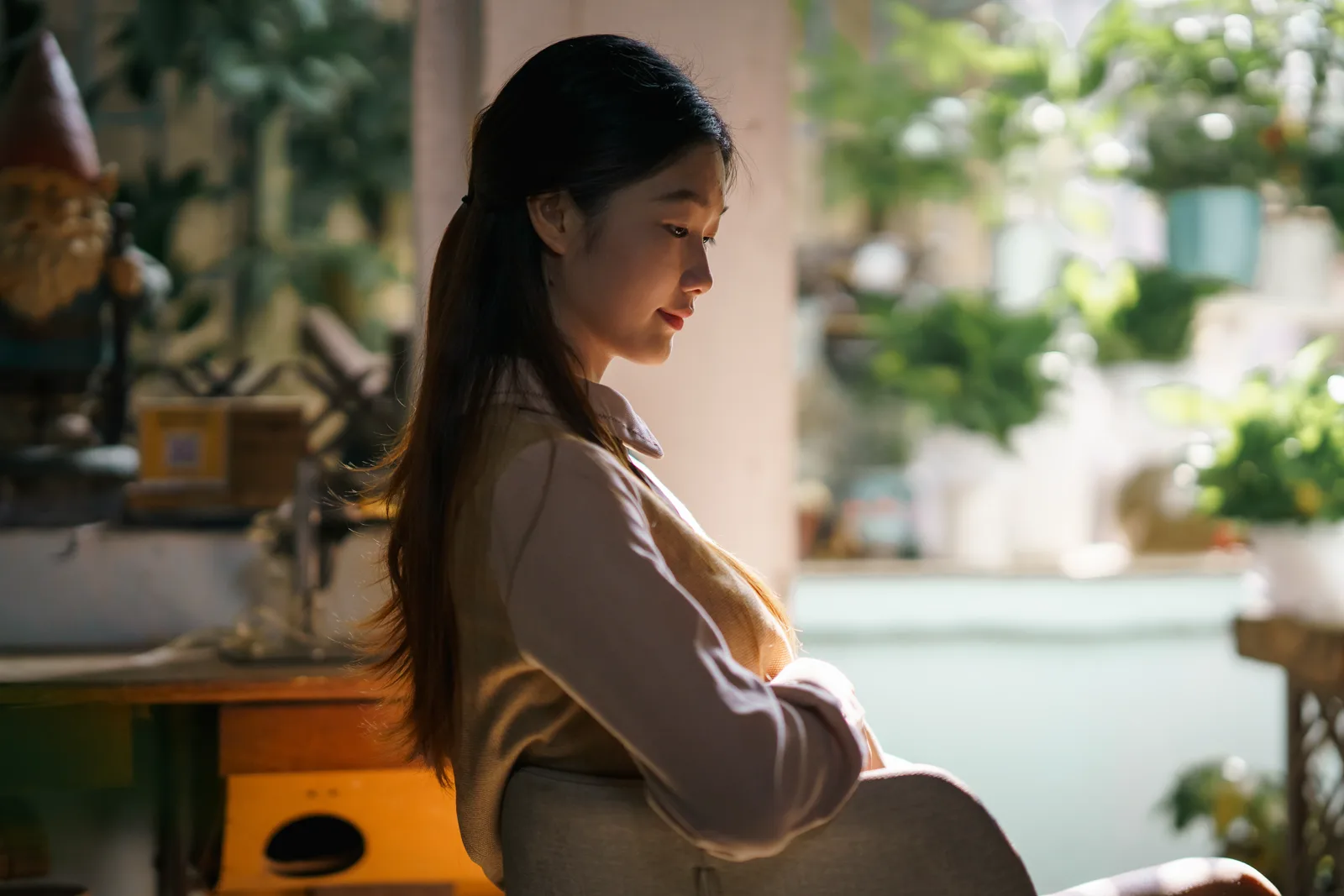 A quiet moment of choice, a person pausing with a calm expression before acting